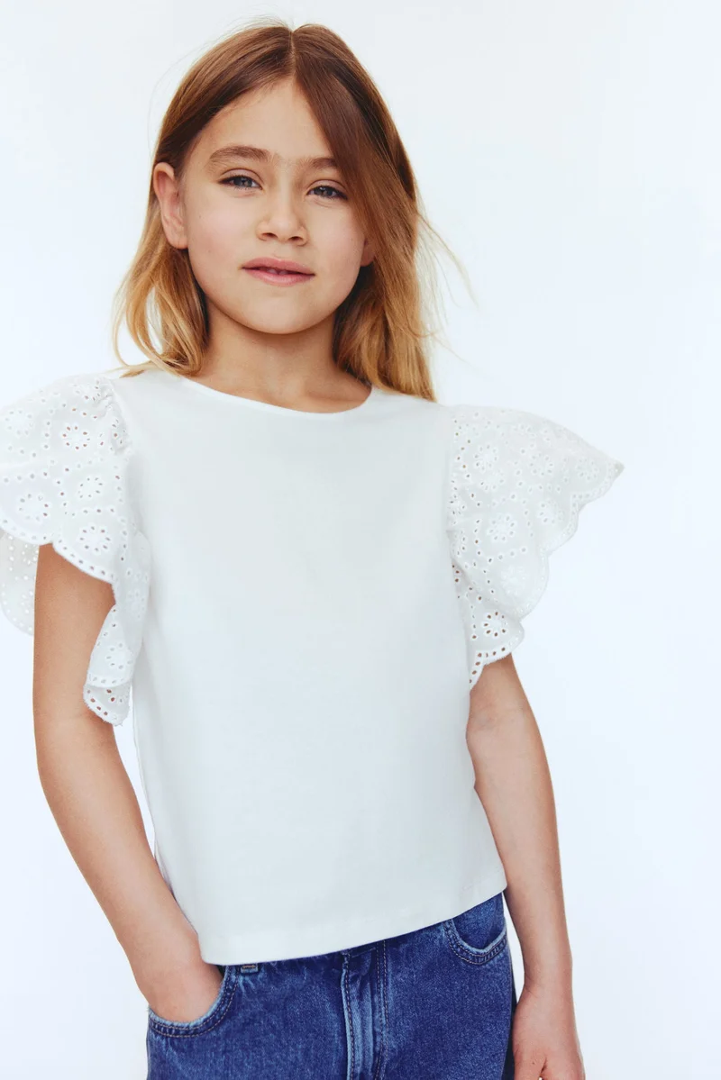 H&M Flutter-sleeved broderie anglaise top